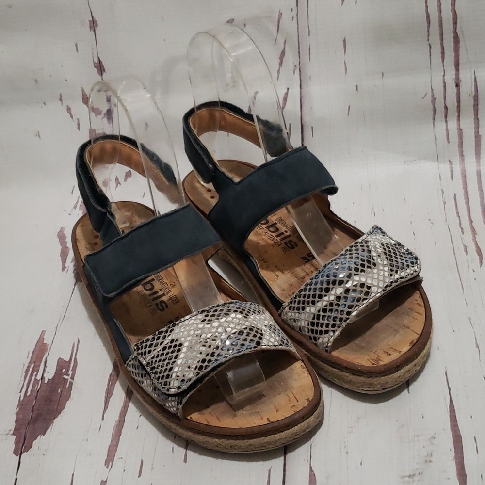 Mephisto snake skin print and black adjustable straps woman sandals 35(5)